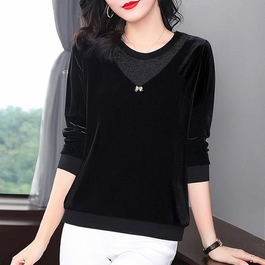 高端金丝绒上衣高贵洋气大码宽松黑色打底衫女春秋2026款长袖t恤 商品图4