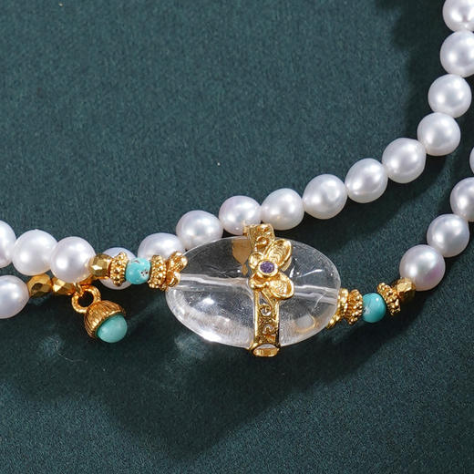 子佩集【庄生晓梦】银S925珍珠惜王妃手链【QNS0017】3mm珠镀金绿松石白水晶2601 商品图2