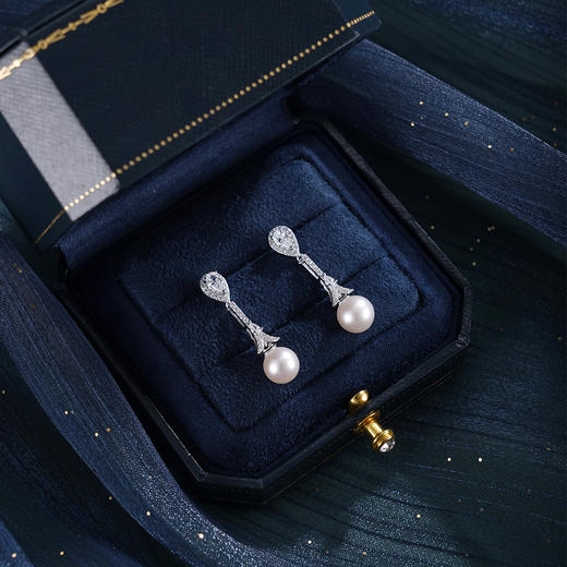 子佩集【闪亮轨迹】银S925珍珠惜王妃耳钉【E4053】7.5mm珠双色水滴吊球2601 商品图3