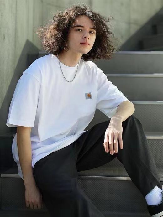 F032564纯色款美式工装简约螺纹领口亲肤刺绣短袖T恤 商品图6