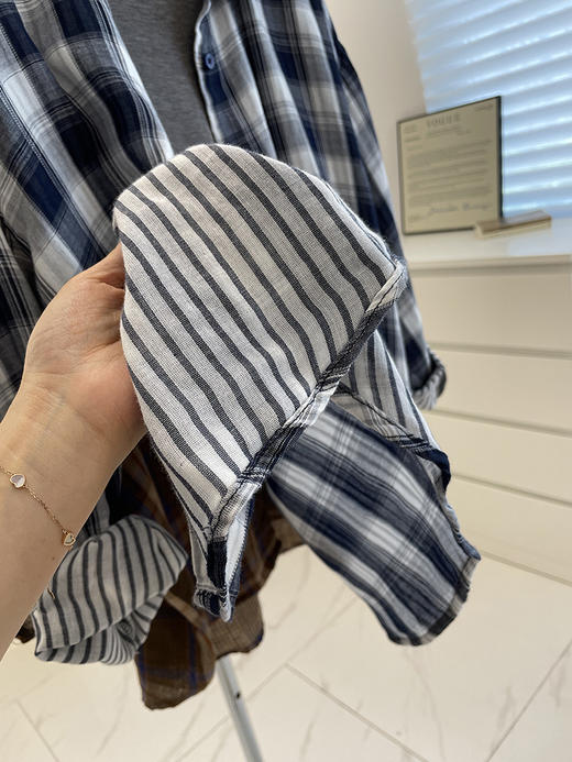 高质感双层棉纱复古格衬衫 春夏季慵懒风宽松显瘦防晒长袖衬衣 休闲风薄外套 商品图7