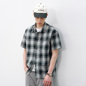 714street渐变格纹短袖衬衫