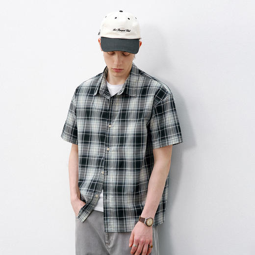 714street渐变格纹短袖衬衫 商品图0