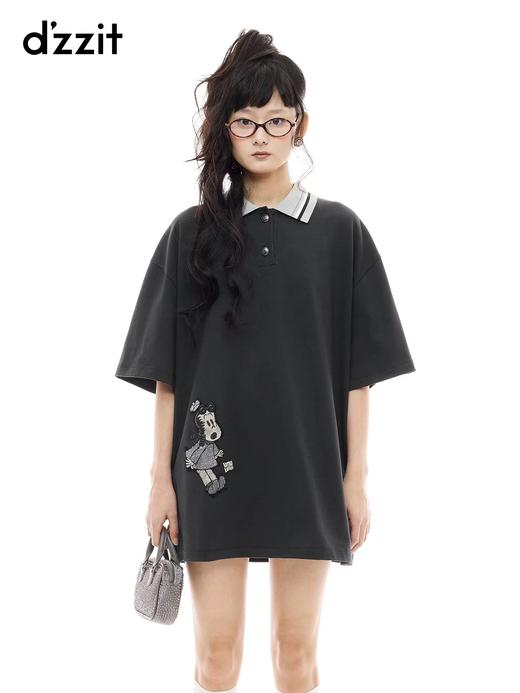 F032575新款Polo领宽松休闲日常通勤刺绣短袖连衣裙 商品图8