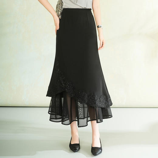 「自」全新升级【铂金会员128/天猫169/差价41】(12809)洛诗琳设计感拼接半身裙2026夏季新款不规则高腰显瘦中长裙 商品图1