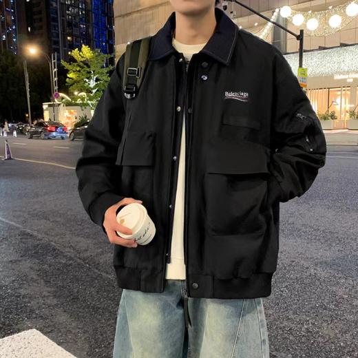 F032535美式复古工装宽松潮男拼接美式夹克翻领外套 商品图4