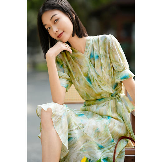 「高货kbnq」全新升级【铂金会员514/天猫699/差价185】(10245)洛诗琳气质真丝晕染连衣裙女2026轻奢法式高级感中长裙 商品图3