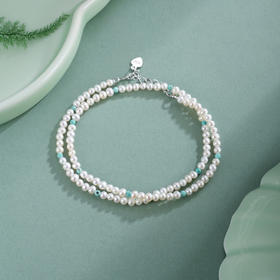 子佩集【沧海雪月】银S925珍珠惜王妃手链【QNS0025-20】3mm珠绿松石2601