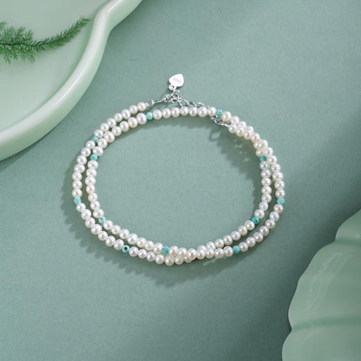 子佩集【沧海雪月】银S925珍珠惜王妃手链【QNS0025-20】3mm珠绿松石2601 商品图0