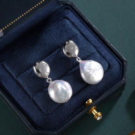 子佩集【凡星女神】银S925珍珠惜王妃耳钉【EM3043-XF】14-16mm珠巴洛克扁珠印记五角星2601