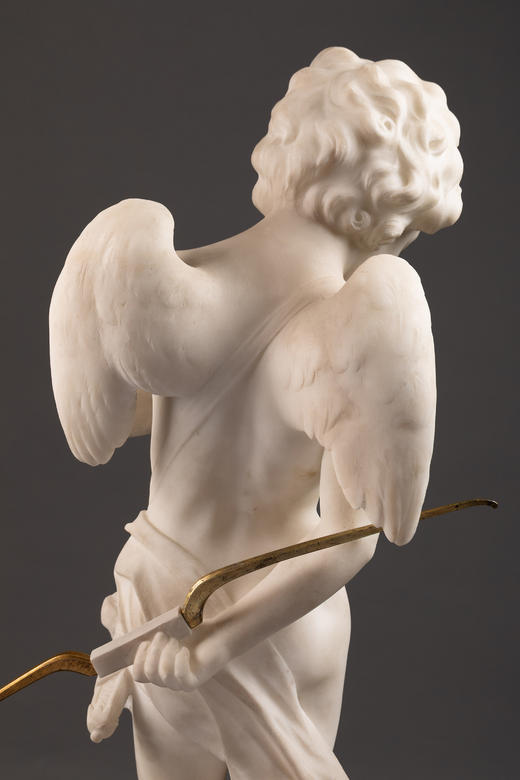 独角鹿西洋古董1907年法国雕塑家E. Thivier签名白色大理石精雕人物雕塑《沉思的小爱神》 商品图6