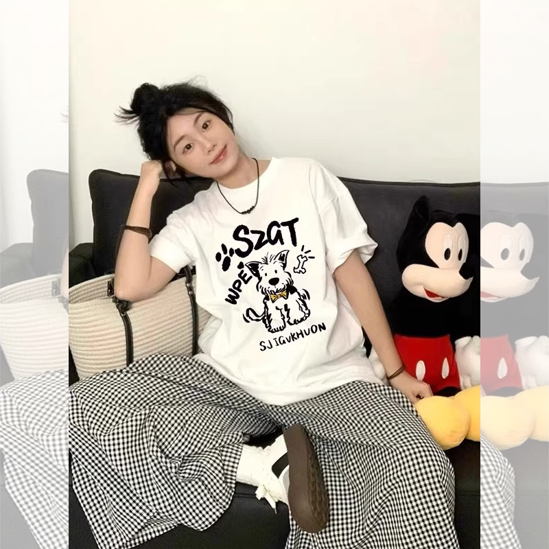 西遇韩系卡通印花短袖T恤女2026年夏季新款慵懒风圆领宽松上衣SS060257