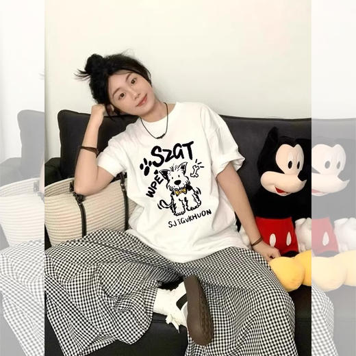 西遇韩系卡通印花短袖T恤女2026年夏季新款慵懒风圆领宽松上衣SS060257 商品图0