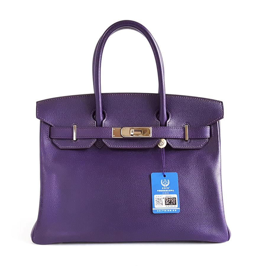 【95新】HERMES爱马仕BIRKIN紫色银扣Epsom皮Birkin 30铂金包手提包女士200326TJ06