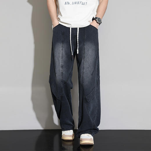 【DYF】【莱赛尔】大依优型大码男装春季弹力系绳牛仔裤运动休闲百搭长裤 商品图4