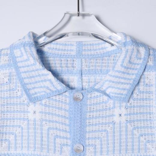 7092SDSA男装2026新款高贵轻奢格纹镂空肌理翻领针织短袖衬衫百搭时尚 商品图2