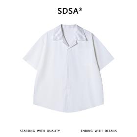 SDSA男装2026新款高贵轻奢韩系简约拼接翻领短袖衬衫百搭时尚上衣
