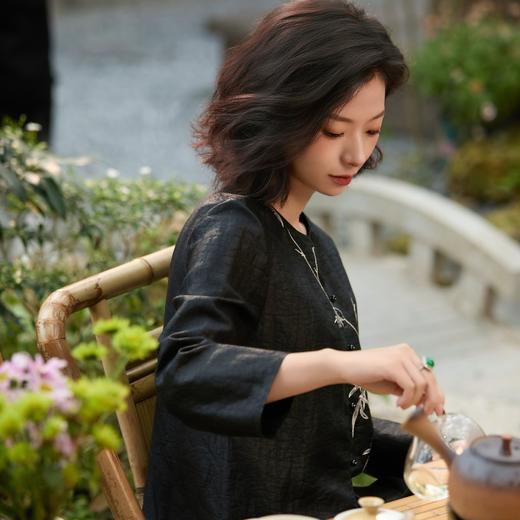 西子/胸有成竹25姆米桑蚕丝非遗香云纱竹叶绣花外套/WTTJ1108 商品图4