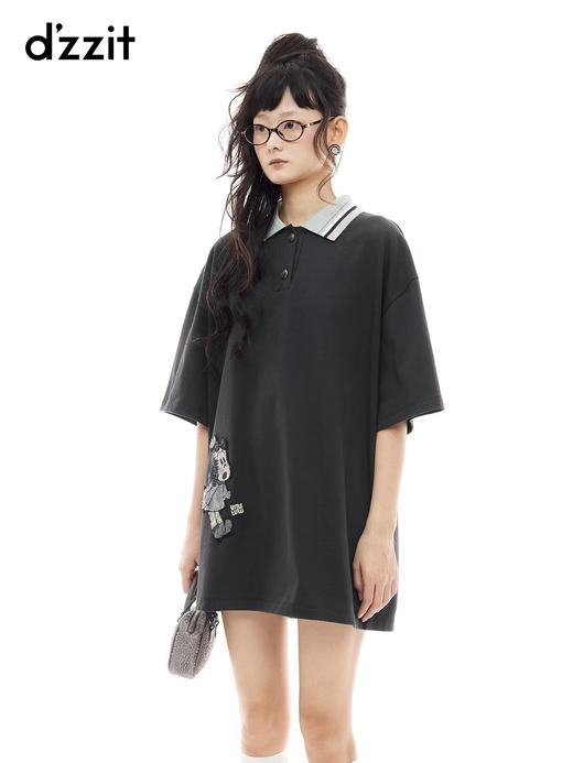 F032575新款Polo领宽松休闲日常通勤刺绣短袖连衣裙 商品图6