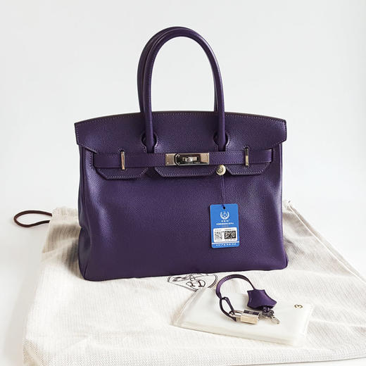 【95新】HERMES爱马仕BIRKIN紫色银扣Epsom皮Birkin 30铂金包手提包女士200326TJ06 商品图1