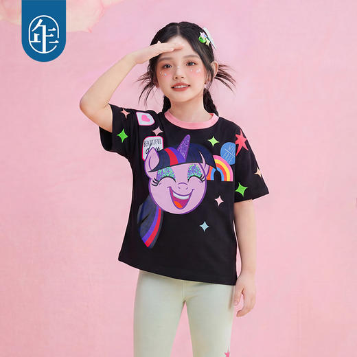 小马宝莉联名年衣童装短袖T恤夏季新款女童圆领卡通撞色宽松上衣 商品图4