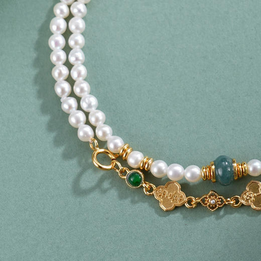 子佩集【四叶韶华】银S925珍珠惜王妃手链【QNS0013】3mm珠镀金碧玉四叶草2601 商品图2