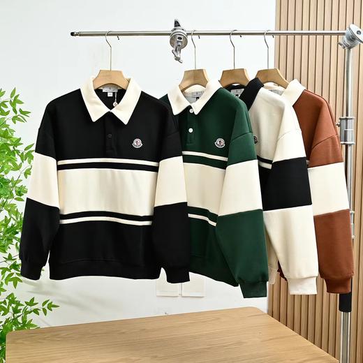 F032518春季新品弹力休闲拼色条纹男士翻领polo长袖 商品图0