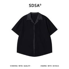 SDSA男装2026新款高贵轻奢韩系简约拼接翻领短袖衬衫百搭时尚上衣