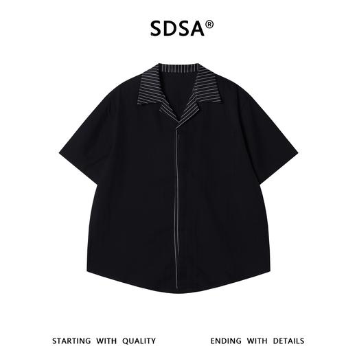 SDSA男装2026新款高贵轻奢韩系简约拼接翻领短袖衬衫百搭时尚上衣 商品图0