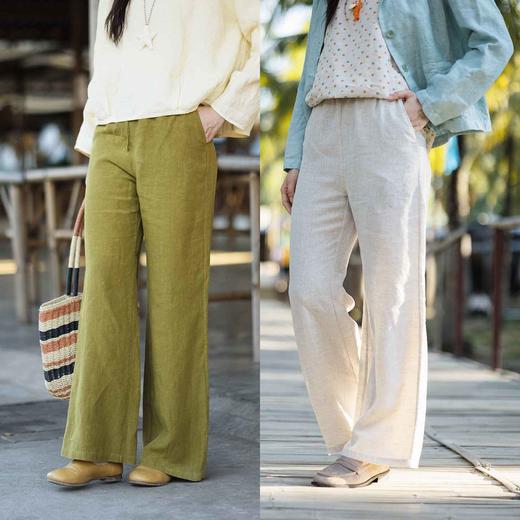 特绽放145朵/松弛微喇裤*春季轻薄亚麻直筒阔腿裤女垂感休闲长裤 商品图0
