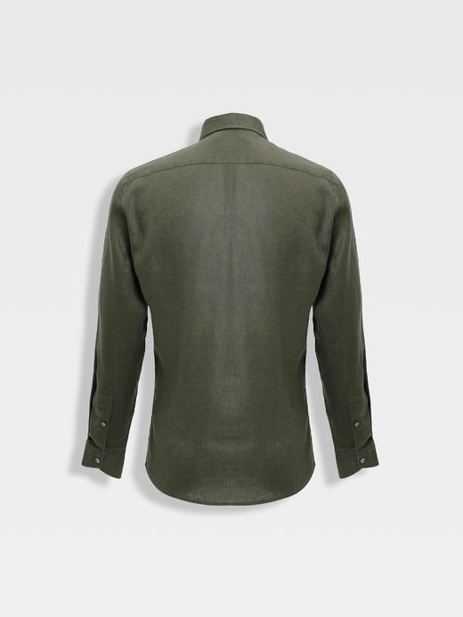 callisto绿色亚麻一字领休闲衬衫 商品图1