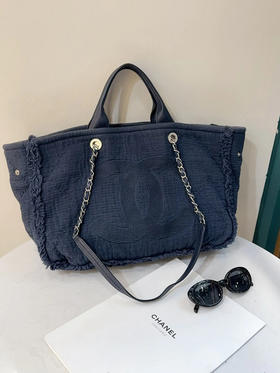 Chanel 大logo 帆布 牛仔 大号 沙滩包
