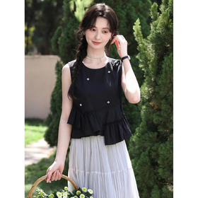 鹿向南【0328/20:00新品前1小时5折限量100件】黑色吊带背心上衣