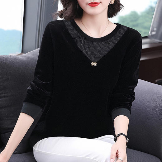 高端金丝绒上衣高贵洋气大码宽松黑色打底衫女春秋2026款长袖t恤 商品图2