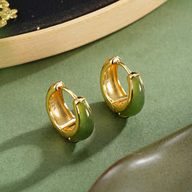 子佩集【华年未央】银S925耳环【EJ00759】古法银碧玉镀金2602