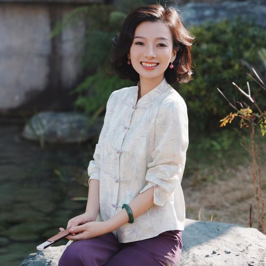 西子/节节高桑蚕丝盘扣竹叶提花中式复古气质衬衣女装/CSYH0023 商品图4