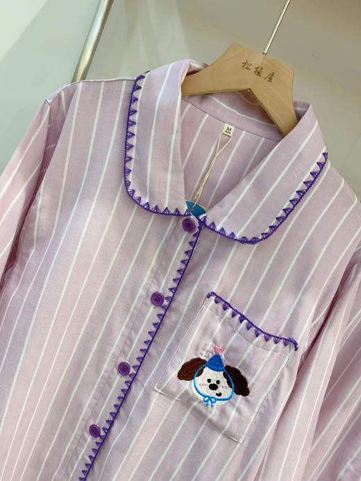 松植屋情侣款【真诚】全棉竖条纹长袖纱布睡衣套装男女款家居服 商品图2