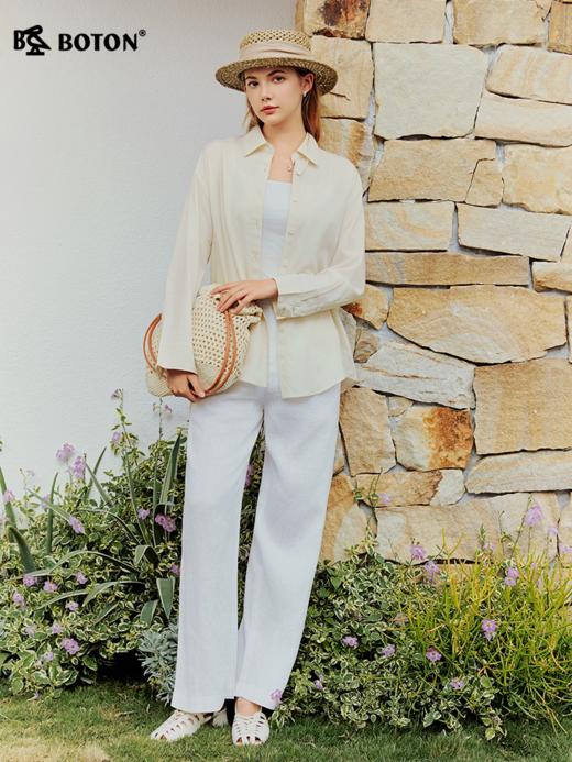波顿女士春夏净色翻领长袖衬衫｜纽扣点缀，宽松版型穿出松弛感LS170126D 商品图1
