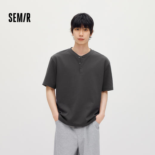 森马短袖T恤男夏季亨利领半开襟上衣2026新款凉感透气纯色针织衫 商品图1