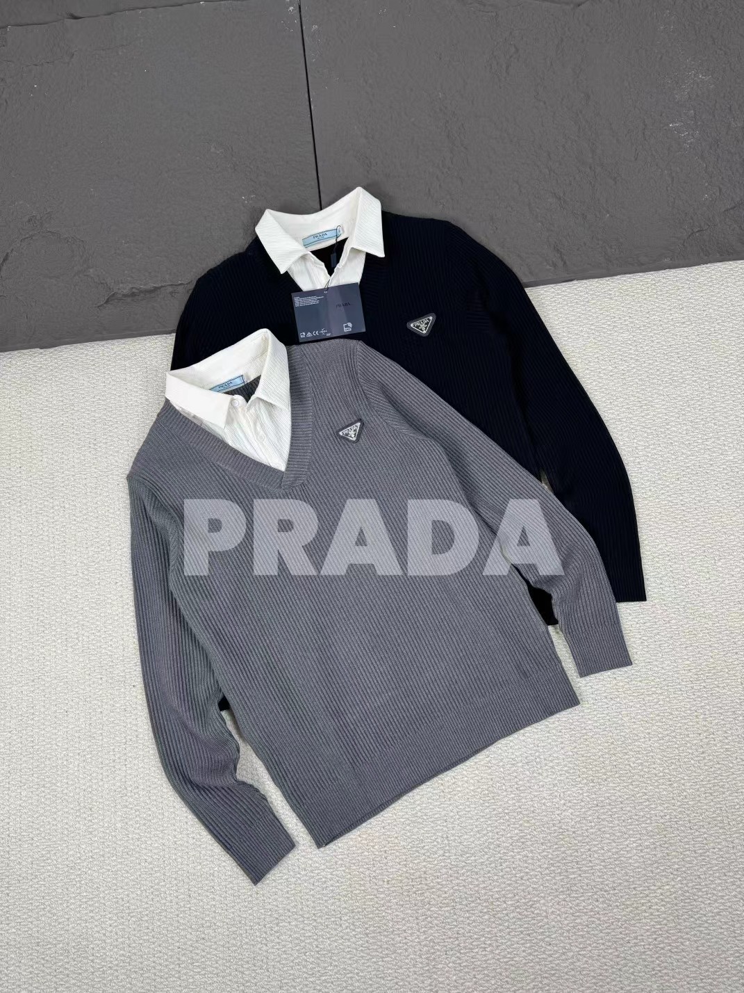 F032554假两件针织毛衣黑三角柔软亲肤针织衫男女同款