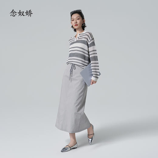 【商场同款】CNK6416  “ 条纹镂空衫 ”轻亚麻混纺 干爽舒适 宽松版型舒适自在POLO领毛衫 商品图5