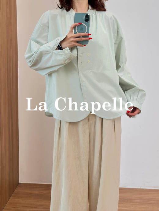 专柜实拍【森系！】拉夏贝尔/La Chapelle全棉小众高级圆领宽松净版娃娃衫双排扣简约通勤风纯棉长袖衬衫 商品图3