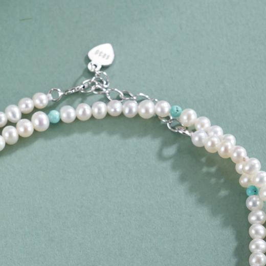 子佩集【沧海雪月】银S925珍珠惜王妃手链【QNS0025-20】3mm珠绿松石2601 商品图3