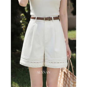 鹿向南「蕾丝叙逸」小众设计感浅杏色休闲短裤女夏季简约风阔腿裤