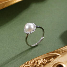子佩集【晨曦微光】银S925珍珠惜王妃戒指【R2094】8mm珠双色太阳花2601