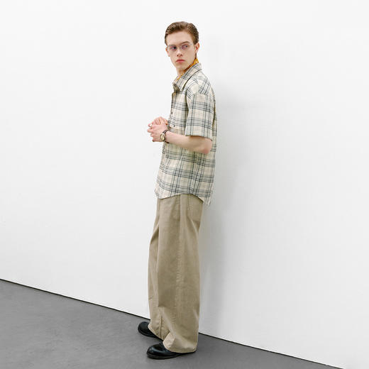 714street夏季新款日系休闲高级感凹凸微皱肌理格子短袖衬衫男款 商品图4