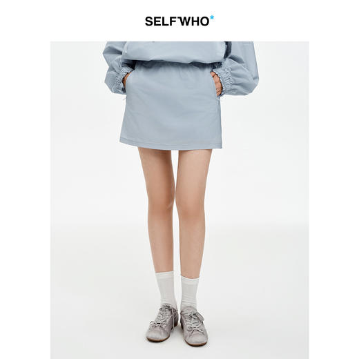 SELFWHO醋酸混纺户外A字短裙女2026夏季新款简约通勤松紧腰半身裙 商品图0