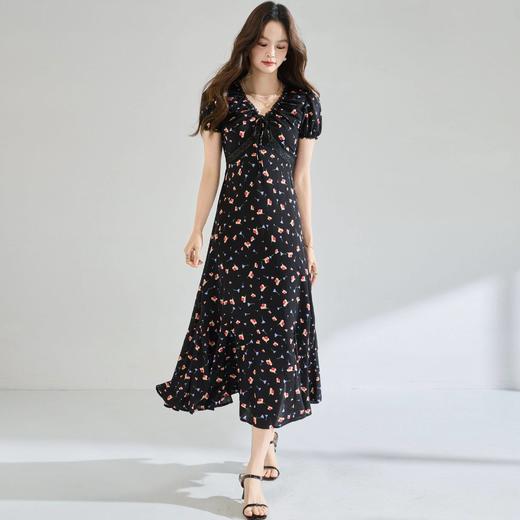 「高货sh」全新升级【铂金会员293/天猫399/差价106】(05234)洛诗琳木耳边蕾丝拼接印花连衣裙2026夏季气质收腰茶歇裙 商品图4