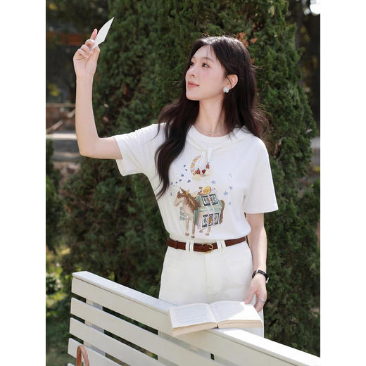 鹿向南【0328/00:00新品前一小时7折】米白色短袖T恤 商品图2