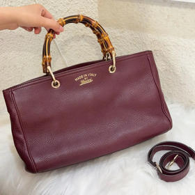 Gucci 竹节 酒红 牛皮 手提 斜挎包